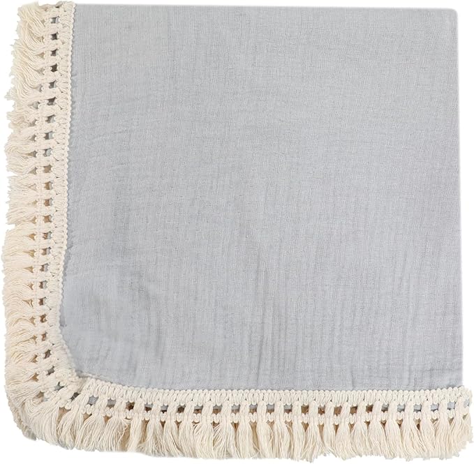 Cotton Muslin Baby Blanket with Tassel,Koala Lovey Security Blanket,Soft Breathable Nursery Decor,Nursing Cover for Newborn Infant Toddler 47"x47" (Grey)