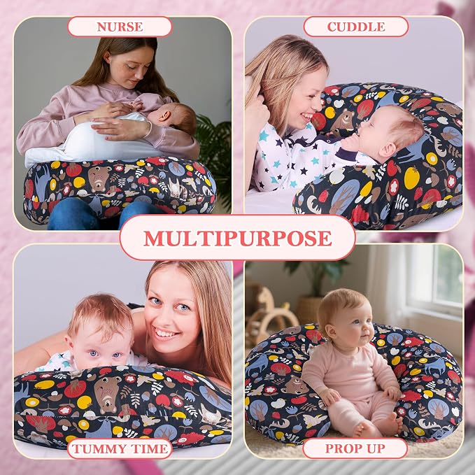 Nursing Pillow - Breastfeeding Pillow with Breathable Filling & Removable Cover, Ergonomic Support for Breastfeeding & Bottle (Sika Deer,0-12 Months)