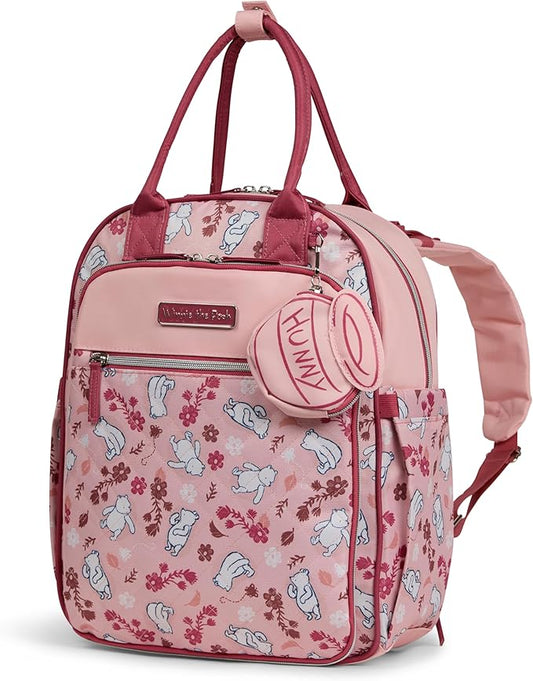 Disney Diaper Bag Backpack with Changing Pad Winnie the Pooh ??16??Nylon Baby Bag for Parents, Insulated Bottle Holders, Multiple Storage Pockets