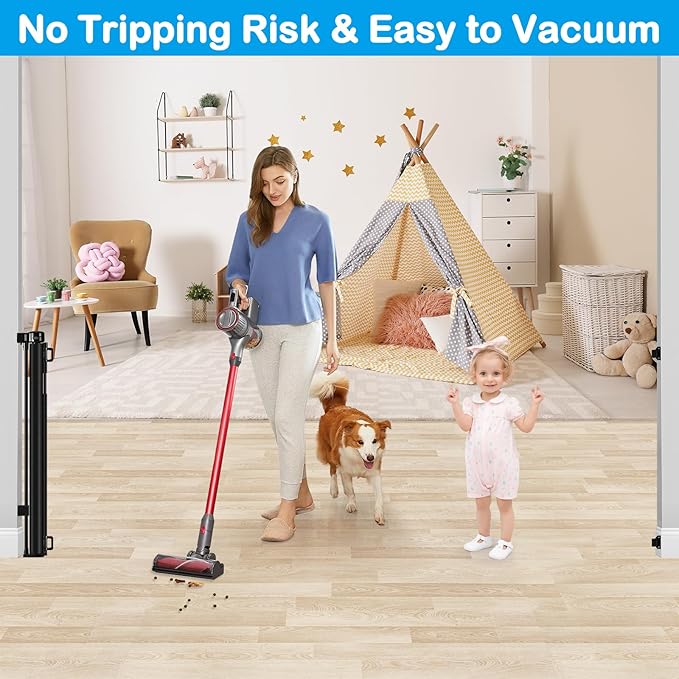 Reinforced Bottom 42" Extra Tall x 100" Extra Wide Retractable Baby/Pet Gate - Black Mesh - Wall Mount - Suitable for Babies, Dogs, Cats (6-24 months) - HH-A126