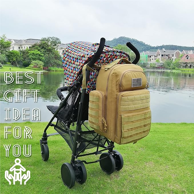 Diaper Bag Backpack for Dad, DBTAC Large Baby Nappy Bag for Men w/Changing Mat, Insulated+Wipe Pockets, Stroller Straps, Brown