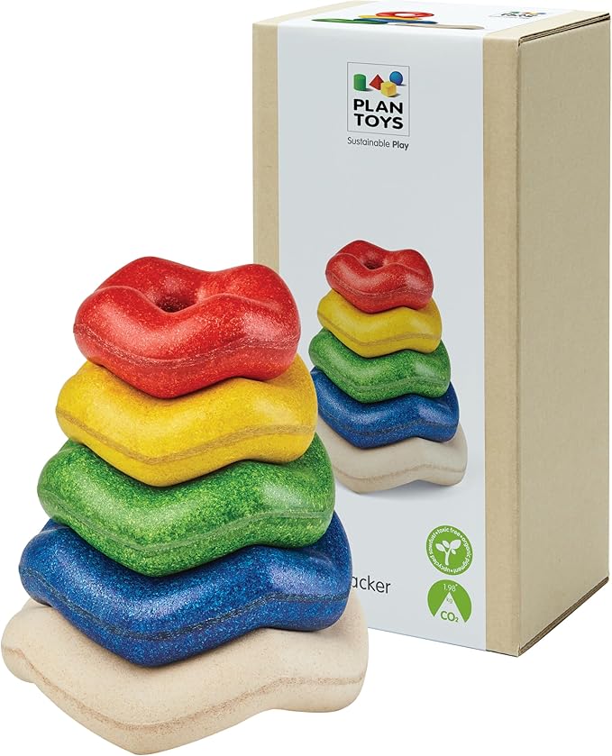 PlanToys® Wooden Wave Stacker | Montessori Stacking Toy for Imaginative Play, Fine Motor Skills and Coordination | Eco Friendly Baby Toy for Sensory and Problem Solving Development