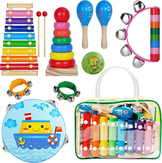 Childom Kids Musical Instruments for Toddlers,Baby Musical Toys for Toddlers,Preschool Educational Kids Gifts,Christmas Birthday Gifts for Boys Girls,Xylophone,Maracas,Wooden Instruments Toddler Toys