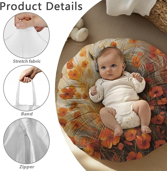 White Horse Pillow Cover Breastfeeding Pillow Slipcover for Baby Boys & Girls Nursing Pillow Case for Newborn Soft Fabric Fits Snug On Infant Washable & Breathable