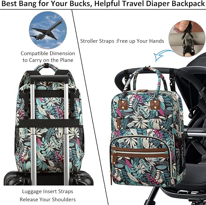 Diaper Bag Backpack Tote for Women Large Capacity, Baby Bag with Insulated Pockets Multifunctional Diaper Bags For Baby Girl Boy Waterproof Baby Bags For Boys Girls Mama Maternity Bag Colorful Leaves