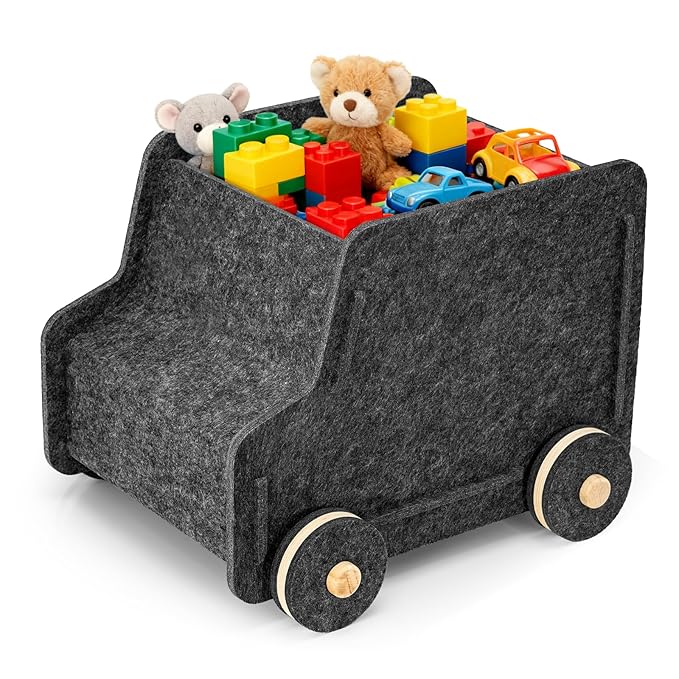 Toy Storage Box with Wheels, Soft Felt Toy Organizers and Storage for Kids, 17" x 12" x 12", 10 Gal, Multifunction Toy Chest for Living Room, Playroom, Nursery - Dark Gray