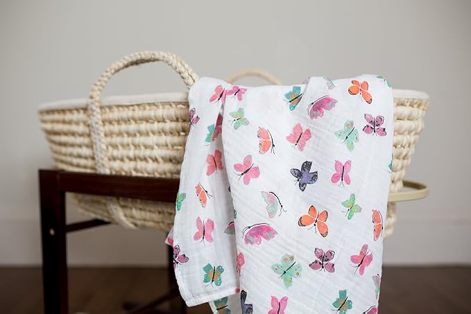 Lulujo Baby Swaddle Blanket| Unisex Softest 100% Cotton Muslin Swaddle Blanket| Neutral Receiving Blanket for Girls & Boys | 47in x 47in Butterfly