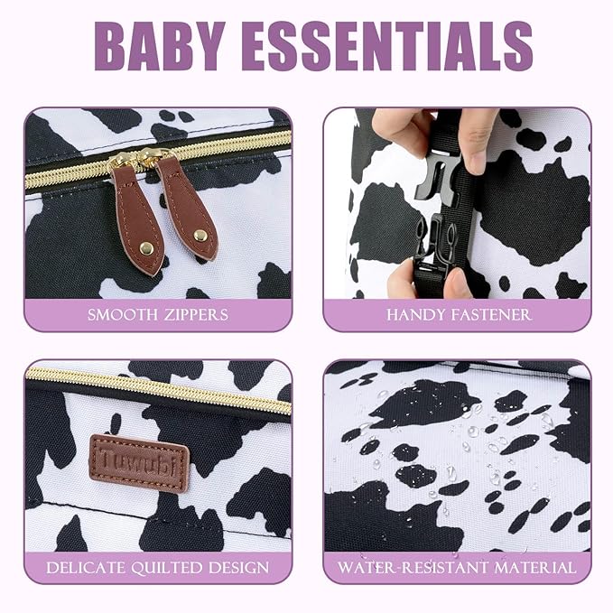 Tuwubi Diaper Bag Tote,Baby Diaper Bag with Pacifier Case Large Travel Diaper Tote Caddy for Mom and Dad Multifunction Large Baby Bag - Cow Print