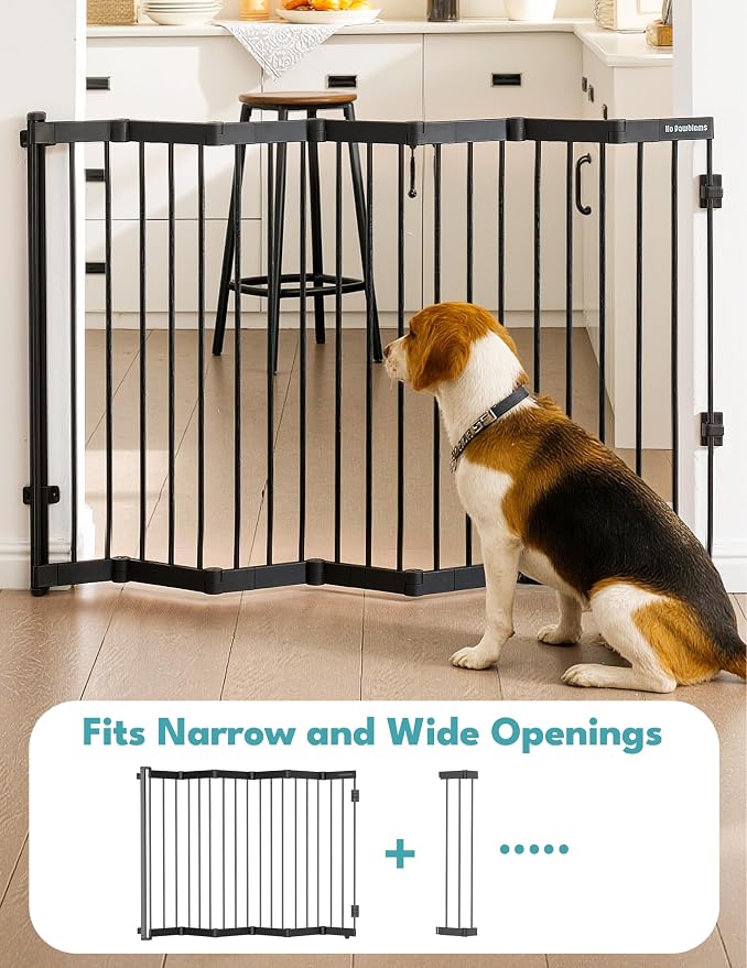 No Pawblems Retractable Safty Gate, Metal Adjustable Dog Gate for Doorways, Stairs & Hallways, Expands to 38" Wide, Auto Retract Design, No Bottom Bar, Black