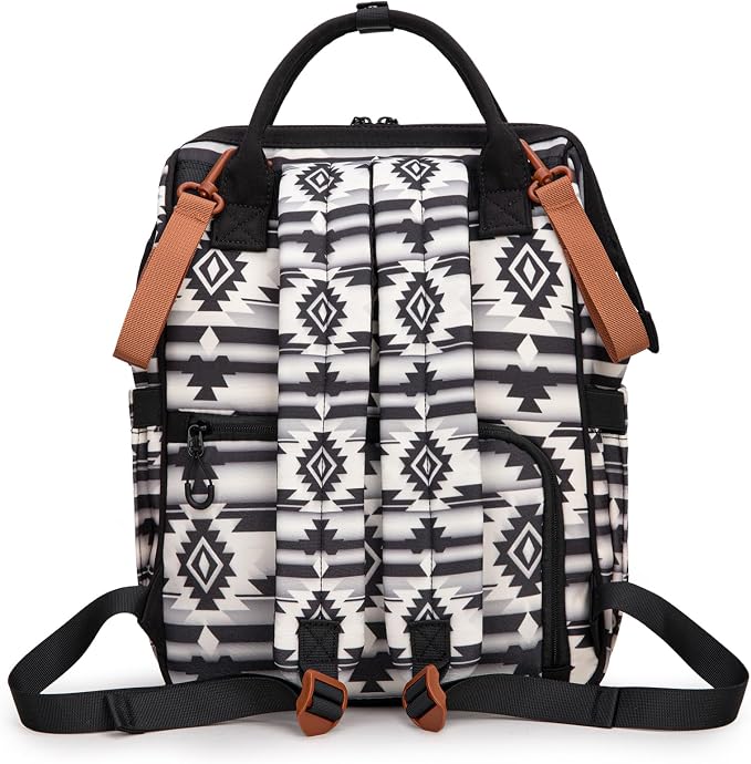 Montana West Wrangler Callie Diaper Bag Backpack with Pacifier Case, Crossbody Bottle Bag and Stroller Straps Western Pattern Multifunction Baby Travel Bag Set WG2215-9110BK