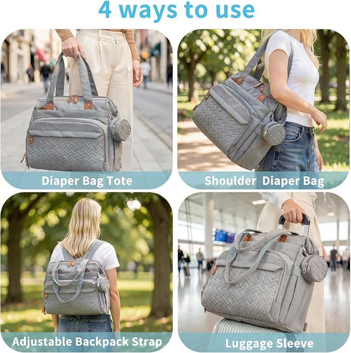 Diaper Bag with Changing Pad - Large Capacity Travel Diaper Bag Tote/Backpack for Mom and Dad