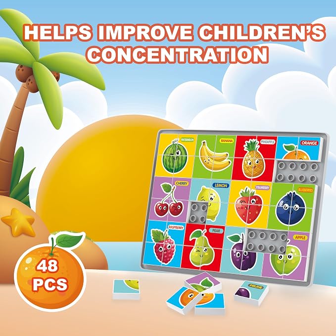 Puzzles Blocks for Toddlers 3 4 5 Year Old, Kids Learning Educational Montessori Toys Preschool Learning Puzzles for Toddlers 3-5 Toy Gift for Kids Boys Girls (Fruits)