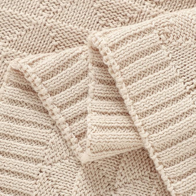 Baby Receiving Blanket for Boys Girls Knit Neutral Swaddle Blankets Soft Lightweight Crib Stroller Blankets for Newborn Infant Toddlers Beige 30 x 40 Inch