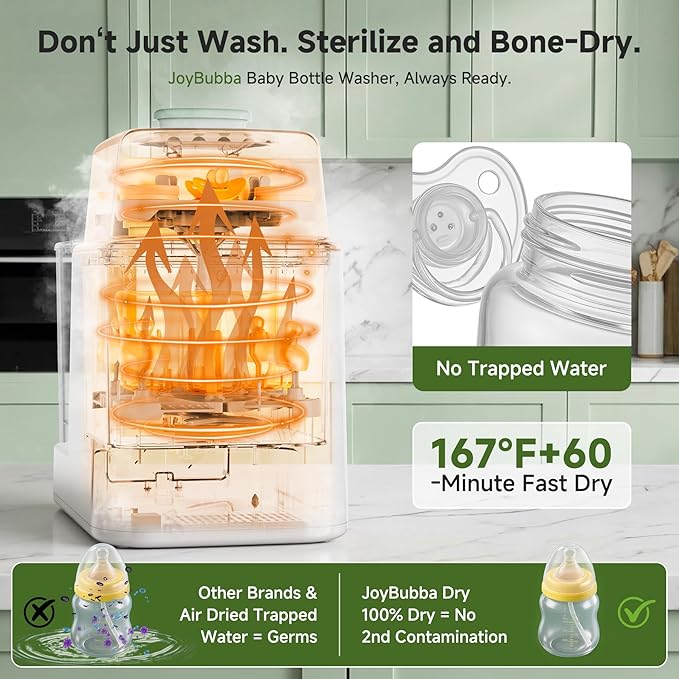 Bottle Wash, Sterilizer and Dryer, Modular Nesting Space-Saving Design, 4-Bottle Capacity, 9-in-1 Compact Wash & Sterilizer for Baby Bottles, Breast Pump Parts & Newborn Essentials