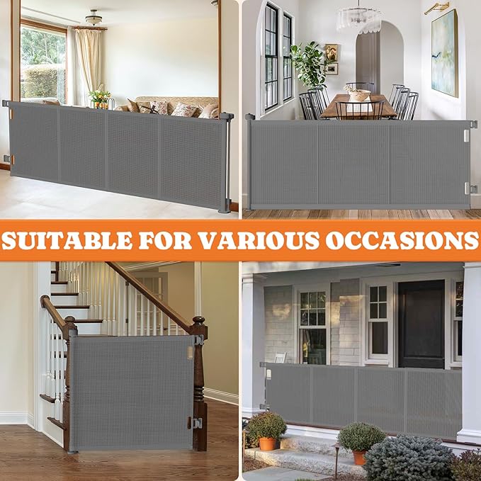 Upgrade 120" Retractable Baby Gates Extra Wide with Reinforced Strips, 10 FT Retractable Dog Gate for Garage, 41" Tall Retractable Gate Indoor Outdoor for Pet and Baby-Grey