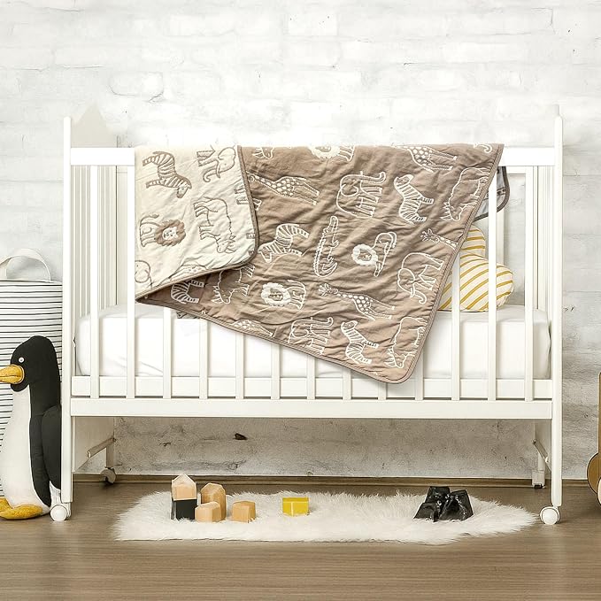 Baby Embroidery Jersey Blanket, 30"x40", Brown Safari