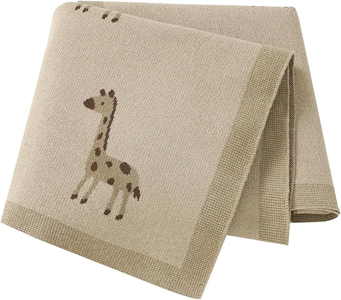 Opewod Soft Cotton Knit Baby Blanket with Cute Deer Print 40x30in Newborn Receiving Blanket Swaddle Cuddle Blanket for Crib, Stroller, or Nursery for Infants & Toddlers Camel