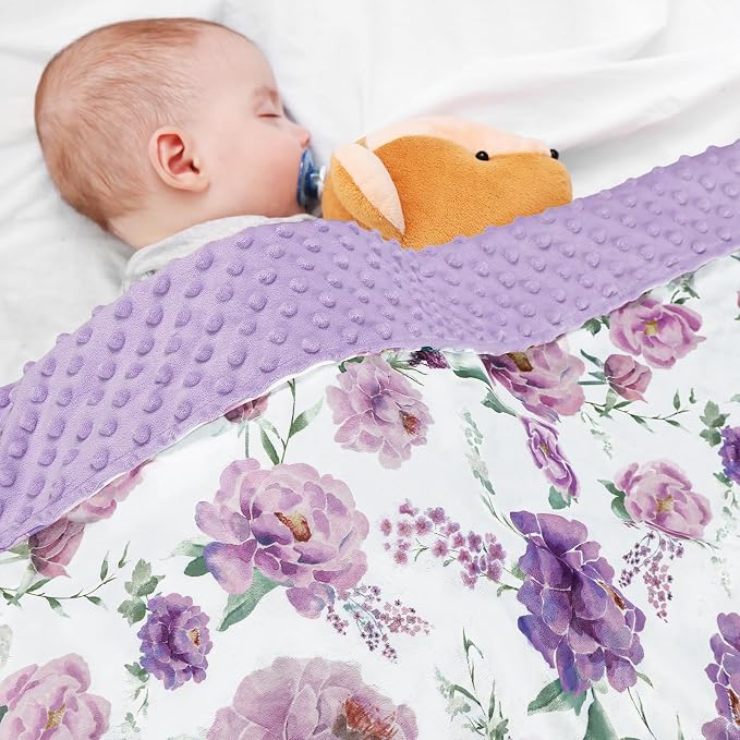 Baby Girl Blanket, Sotf Crib Swaddle Blanket, Dotted Backing, Reversible Bedding Soft Blanket for Newborn, Toddler Girls Boys Gift, 30 x 40 Inch, Purple Floral