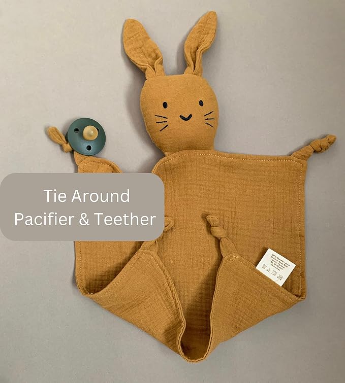 Leyl&Ari Organic Muslin Lovey Blanket | Cotton Bunny Security Blanket for Boys and Girls (Toffee)
