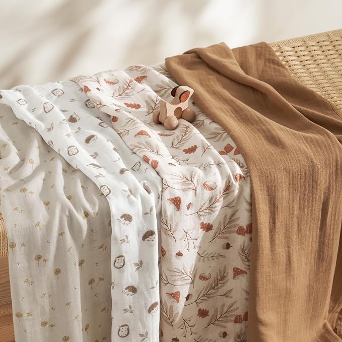 PHF Muslin Swaddle Blankets for Newborn, Large 47x 47 Inches 4 Pack Organic Soft Breathable Receiving Blankets, Skin-Friendly Muslin Baby Swaddles, Baby Essentials Shower Gifts, Leaf & Floral