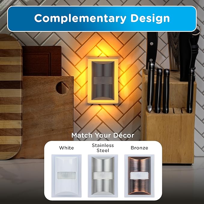 Enbrighten SleepLite LED Night Light Motion Sensor Nightlight Dusk to Dawn Amber Lights Ambient Lighting Room Decor for Bedroom Baby Nursery Bathroom Brushed Nickel 2 Pack