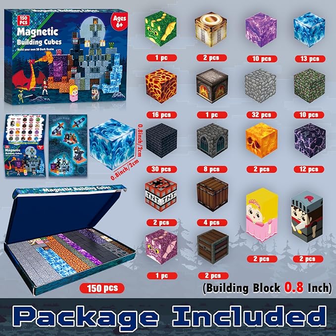 Goody King 150 PCS Magnetic Building Blocks,Dark Castle Set Magnetic Blocks,Magnetic Toys for Kids, Sensory Toy for STEM Learning Toys for Kids 3+ Boys and Girls Christmas Birthday Easter Gifts