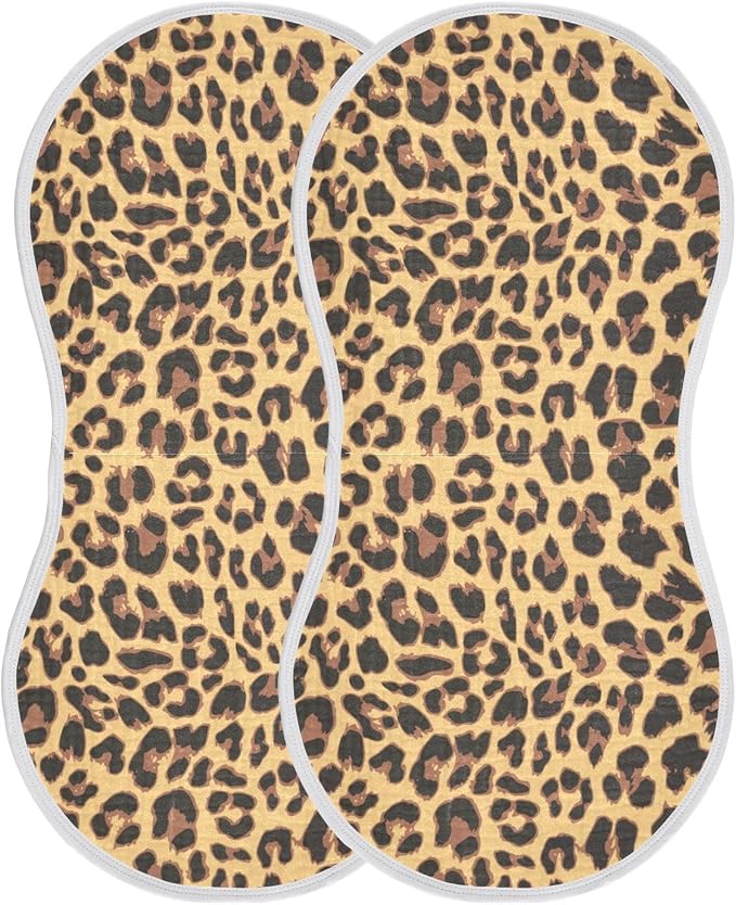 Muslin Burp Cloths for Baby Boys and Girls - 4-Pack Ultra Absorbent Leopard Print Muslin Washcloths, Newborn Towel, Milk Spit Up Rags, Burp Cloth Bib for Unisex, 22 x 11 Inch
