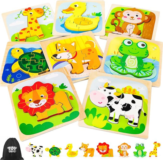 TOY Life Wooden Puzzles for Toddlers 2-4, Montessori Toys for 1 2 3 Year Old Boys Girls, Animals Puzzles Educational Learning Toys 2 Year Old, Toddler Birthday Gifts Toy for Baby Girl Boy 6M+