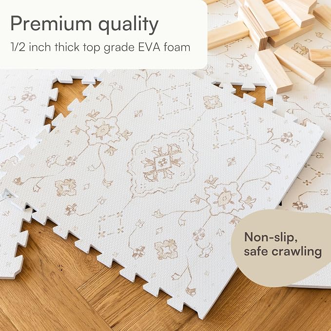 Lillefolk Baby Play Mat for Floor – 6x8ft Vintage Vanilla |PFAS Free Non Toxic Premium EVA Foam Tiles for Tummy Time, Crawling & Playpen – No Loose Edges Floor Mat for Babies & Toddlers (12 Tiles)