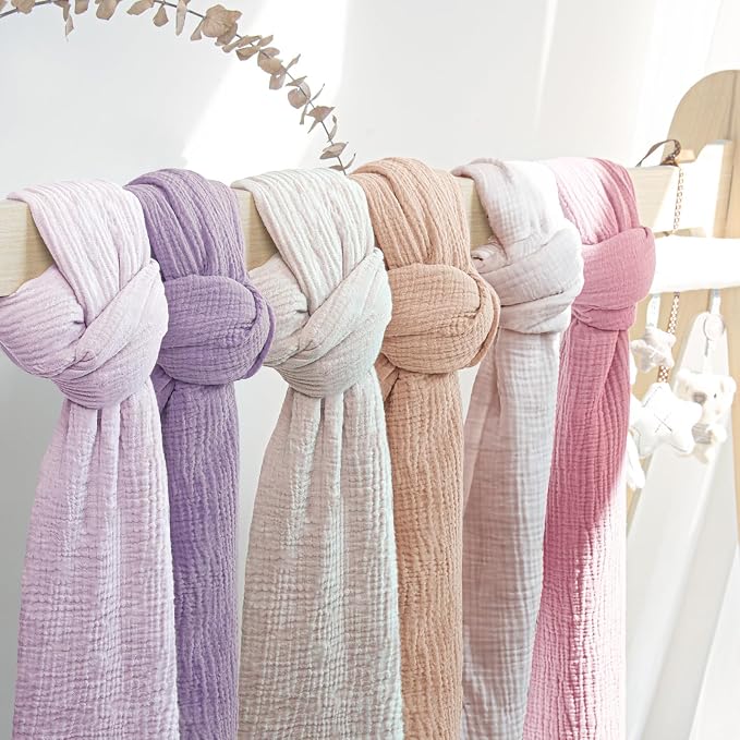 lulumoon Muslin Swaddle Blanket Baby - Cotton Swaddling Blanket Soft Baby Receiving Blankets Neutral 2Pack(Peach)