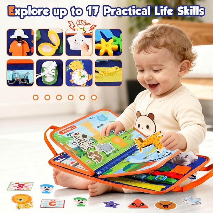 GOLIYEAN Toddler Busy Board - Montessori Toys for Toddler Boy Birthday Gifts, Educational Learning Sensory Busy Book for Toddlers, Quiet Activity Books for Toddlers, Airplane Car Travel Toys