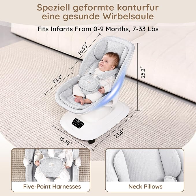 Baby Swings for Infants, Electric 3D-Motion Baby Swings with 7 Modes, 5-Point Harness, APP Control, 12 Preset Melodies, Indoor Toddler Swing for Boys Girls, Newborn Nursery Essentials (7-33lbs)