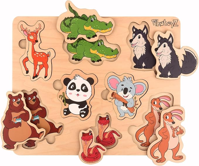 Wooden Puzzle, Forest Animals, 8 Pieces, Ages 1-3, Montessori Toy for Gifts, Educational Game for Babies and Children, Portable Baby Puzzles