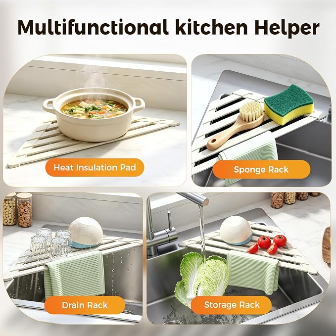 Sink Corner Drying Rack - Foldable Triangular Sink Sponge Holder, Dish Drying Rack Over the Sink, Kitchen Sink Accessories (White, 13.78" x 7.87")