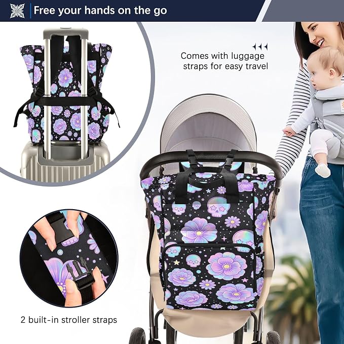 Holographic Pastel Sugar Skulls Diaper Bag Stroller Straps Large Cap