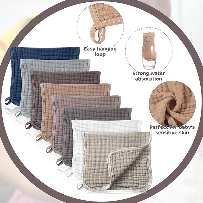 Remagr 8 Packs Muslin Burp Cloths Large 20" x 10", 6 Layers Unisex Baby Absorbent 100% Cotton Burp Rags Colorful Muslin Washcloths for Baby Plain Soft Cotton Cloth for Babies Girls Boys(Warm Colors)