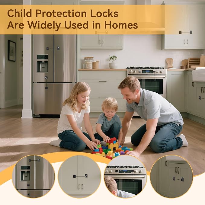 2 Pack Refrigerator Lock for Kids, Toddlers and Adults, Child Proof Fridge Door Lock with Keys for Kitchen Freezer, Air Oven Air Fryer, Cabinets and Drawers, Windows, Doors (with 4 Keys)