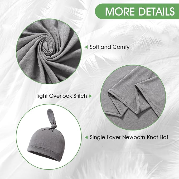 Cotton Knitted Baby Swaddle Blanket with Hat Headband Set Newborn Swaddle Wrap Receiving Blankets for Baby Girl Boy 35" x 35"(Dark Grey)