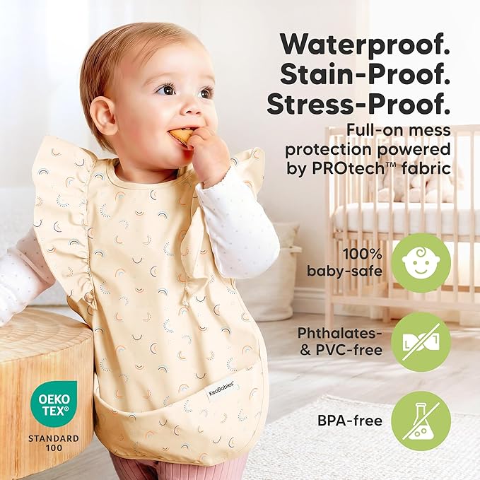 KeaBabies Waterproof Bibs for Baby Girl,Boy ??2-Pack Lightweight, Large Baby Bibs for Eating, Wearable Food Catcher, 6-12 Months Infant Feeding Essentials, Smock for Toddlers 1-3, Kids (Jolly Rainbow)