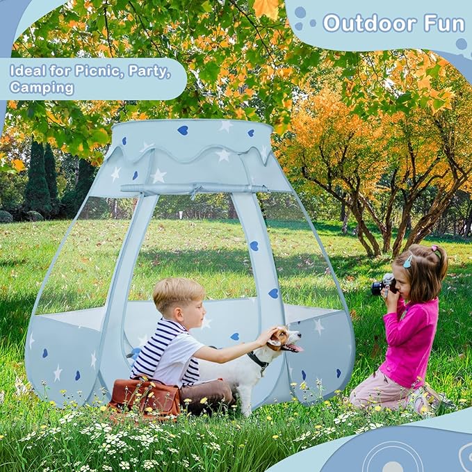 Baby Ball Pit for Toddler with 50 Balls, Kids Pop Up Play Tent for Girls, Princess Toys Gifts for Children Indoor & Outdoor Playhouse (Greyish-Blue: Gray/White/Babyblue, 109x90cm/50 Balls)