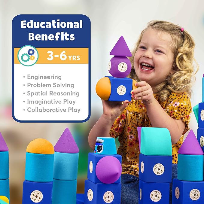 Blockaroo Magnetic Foam Building Blocks - 35-Piece Castle, Bath Toys for Toddlers, Preschool Toys, Bathtub Toys, Sensory Toys, Blocks for Toddlers 3-5, Engineering Toys for Kids 3-5, Bath Blocks