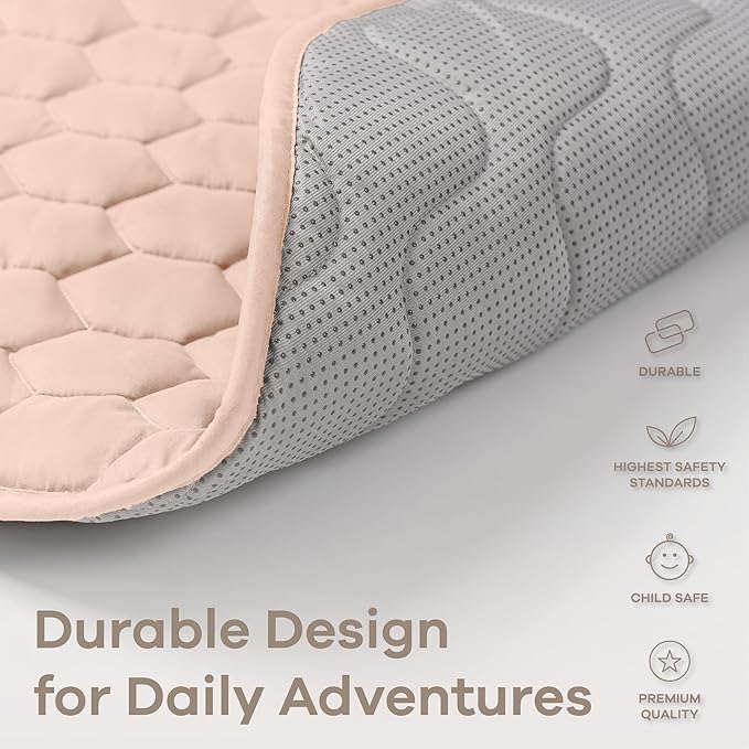 Comfy Cubs Square Kids Play Mat - 56 x 56 inches Soft Quilted Baby Floor Mat with Non-Slip Bottom - Plush Design for Toddlers' Playtime - Comfortable and Durable - Blush
