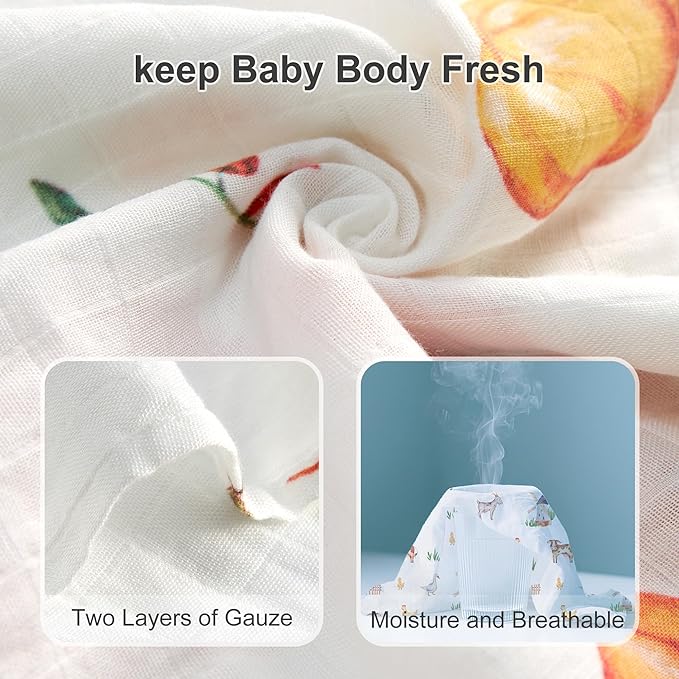 Muslin Swaddle Blankets for Newborn, 4 Pack Large 47"x47" Soft Breathable Bamboo Cotton Baby Blanket, Lightweight Receiving Blanket for Boys and Girls, Farm Life