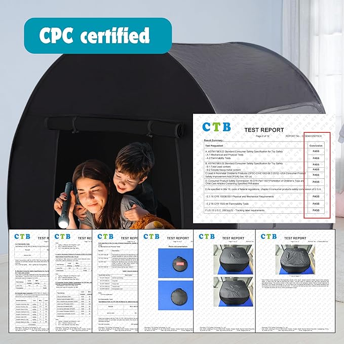 Sensory Tent for Kids with Autism, ADHD, SPD - CPC Certification Large Size 47x47in Calm Corner Helps Children Adults Relax, Reduce Anxiety & Improve Focus - Pop-up Blackout Play Tent