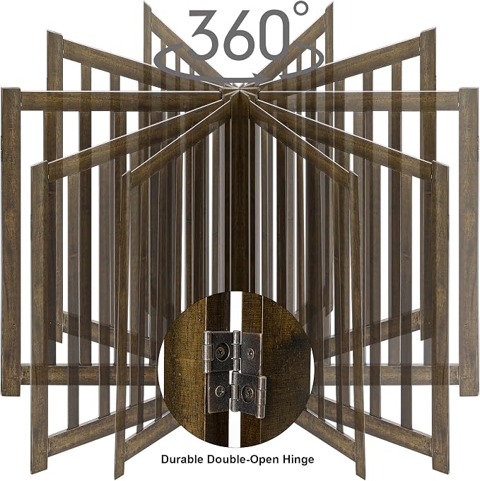 LZRS 4-Panel Wooden Free Standing Foldable Dog Gate Indoor – 24" High, Extra Wide Step-Over Safety Pet Gate for Doorways, Stairs, Hallways, Large Spaces & Playpen for Puppies Indoor Use, Walnut