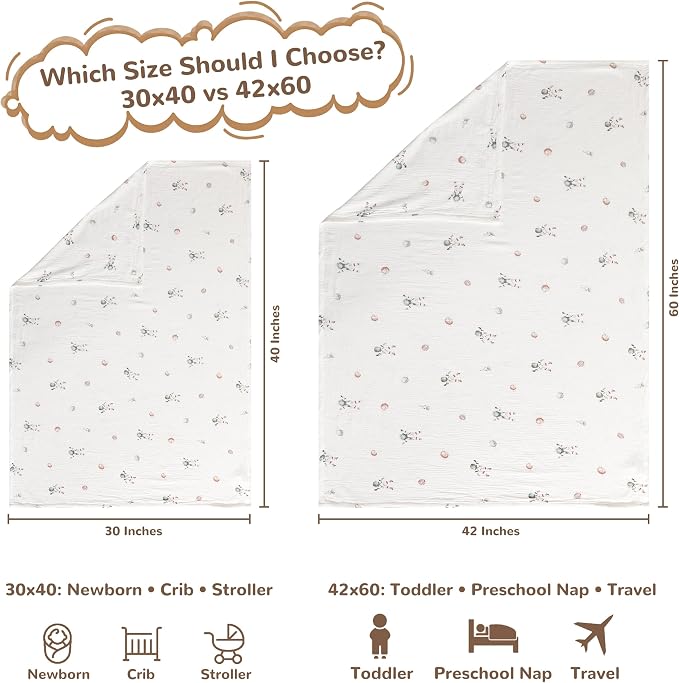 NTBAY Muslin Toddler Blanket, 4-Layer, 30x40 Soft and Breathable Receiving Blanket for Newborns and Infants, Crib Stroller Travel Use, Astronaut's Journey