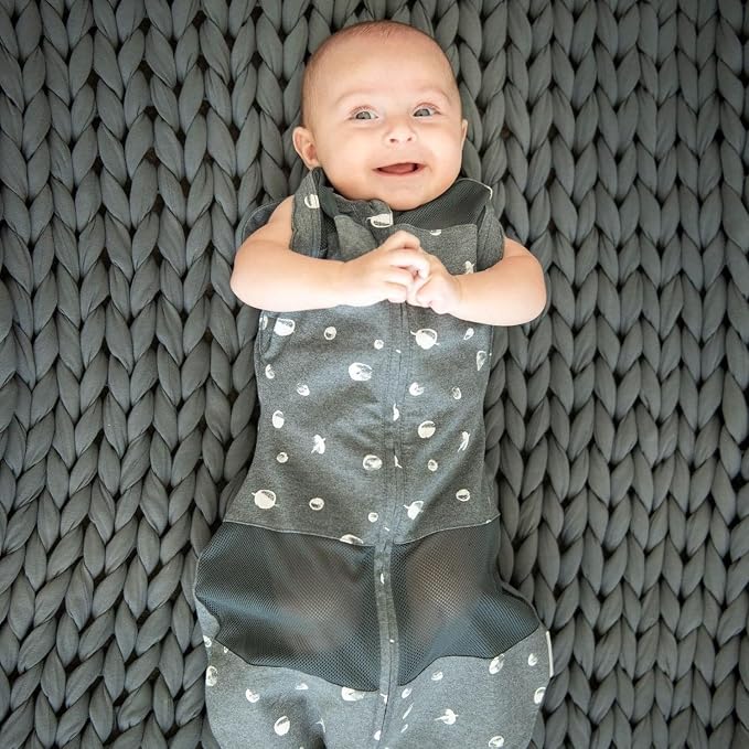 Happiest Baby Sleepea 5-Second Swaddle - 100% Organic Cotton Baby Swaddle Blanket - Doctor Designed Promotes Healthy Hip Development (Graphite Planets, X-Large)