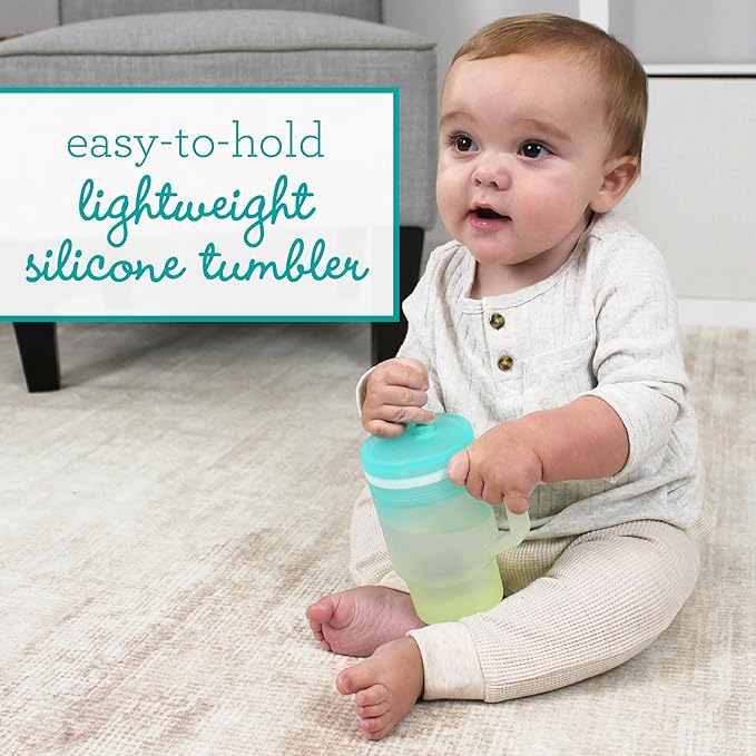 Infantino My 1st Tumbler, 9 Oz. Silicone Sippy Cup with Straw & Handle, Spill-Resistant Baby Cup for On-the-Go, BPA-Free Transition Bottle, Lime Light