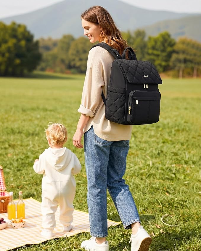 LOVEVOOK Diaper Bag Backpack With Pocket For Large Capacity Cup,Multi-Function Baby Travel Bag For Mom Dad,Waterproof Baby Bag for Boys Girls with Changing Pad,Insulated Bag,Stroller Straps,Black