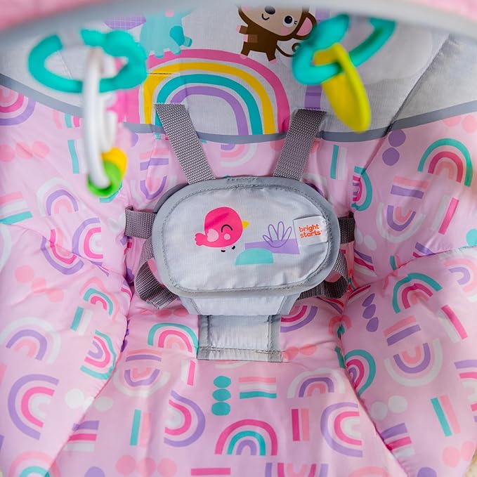 Bright Starts Pink Paradise Portable Compact Automatic Baby Swing with Music, Unisex, Newborn +